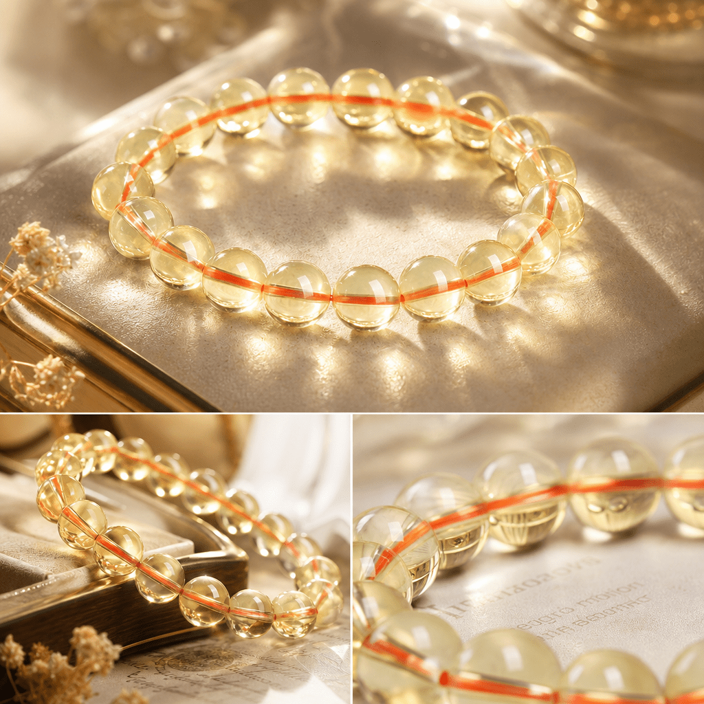 Natural Yellow Crystal Single-Loop Beaded Bracelet